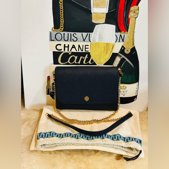 TORY BURCH Crossbody Bag w/Gold Plated Hardware 8 Card Slot Like New - Picture 8 of 11